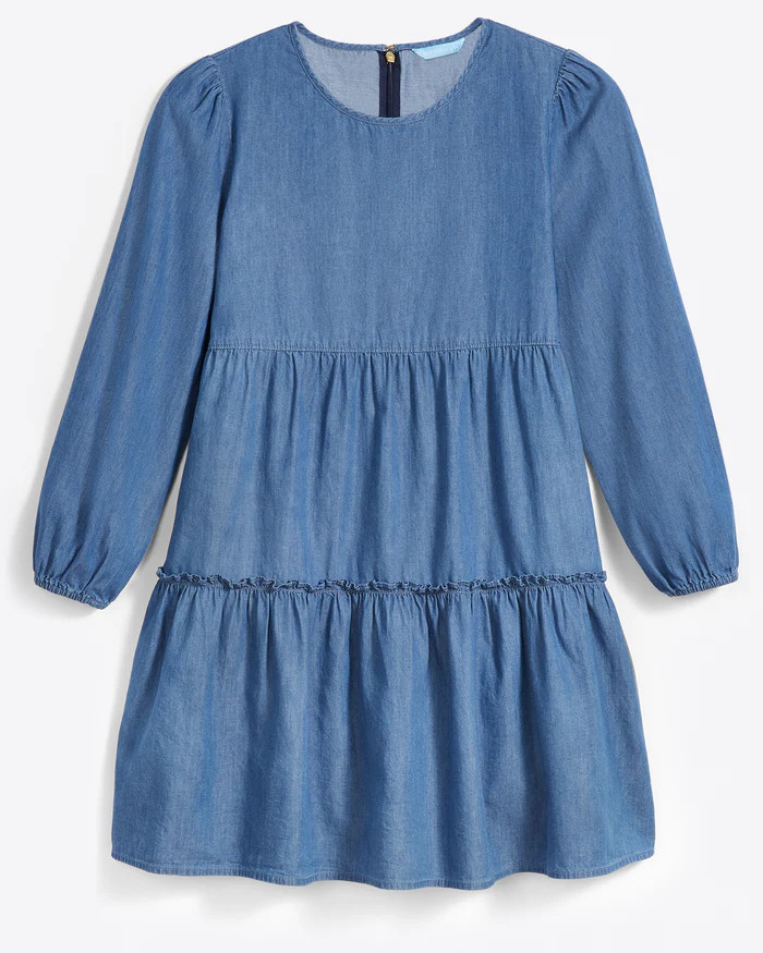 Tiered Trapeze Dress in Chambray | Draper James (US)