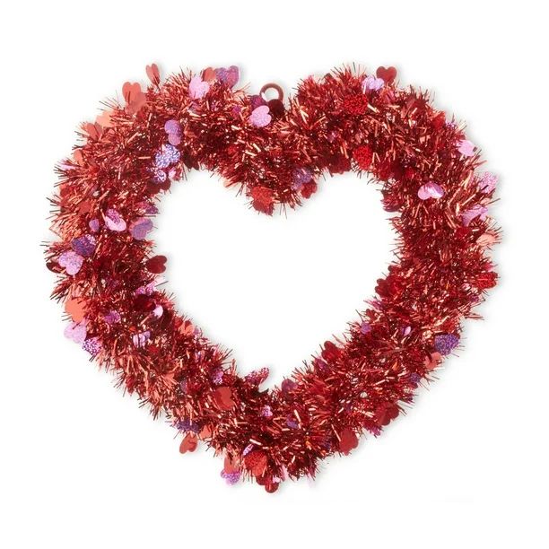 Way To Celebrate Valentine's Day Red Tinsel Heart Wreath | Walmart (US)