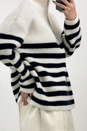 Ivory Striped Half-Zip Sweater | J.ING