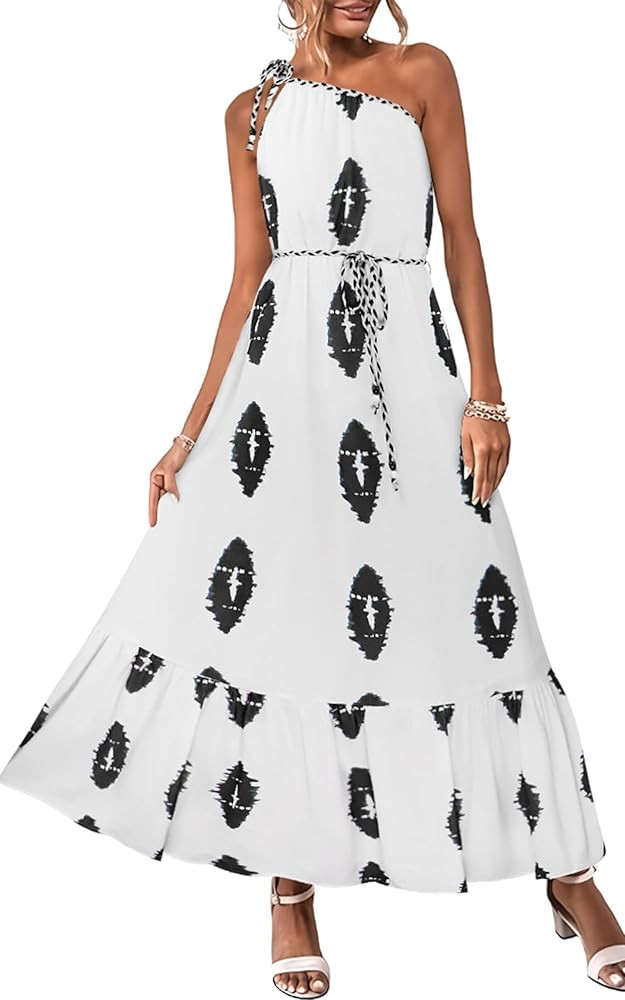 ECOWISH Womens Summer Maxi Dress Casual One Shoulder Midi Dresses Beach Vacation Boho Floral Long... | Amazon (US)