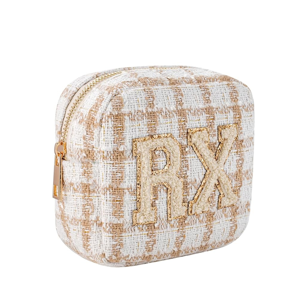 Small Medicine Bag for Travel, Personalized RX Chenille Letters Checkered Pouch for Women and Gir... | Amazon (US)