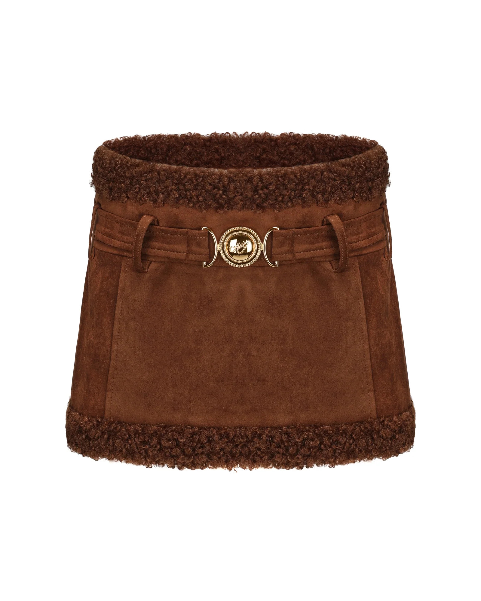 Margo Suede Skirt (Brown) | Brown Suede Mini Skirt with Faux Fur | Nana Jacqueline