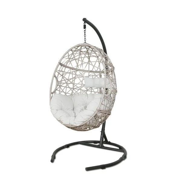 Ulax furniture Outdoor Patio Wicker Hanging Basket Swing Chair Tear Drop Egg Chair with Cushion a... | Walmart (US)