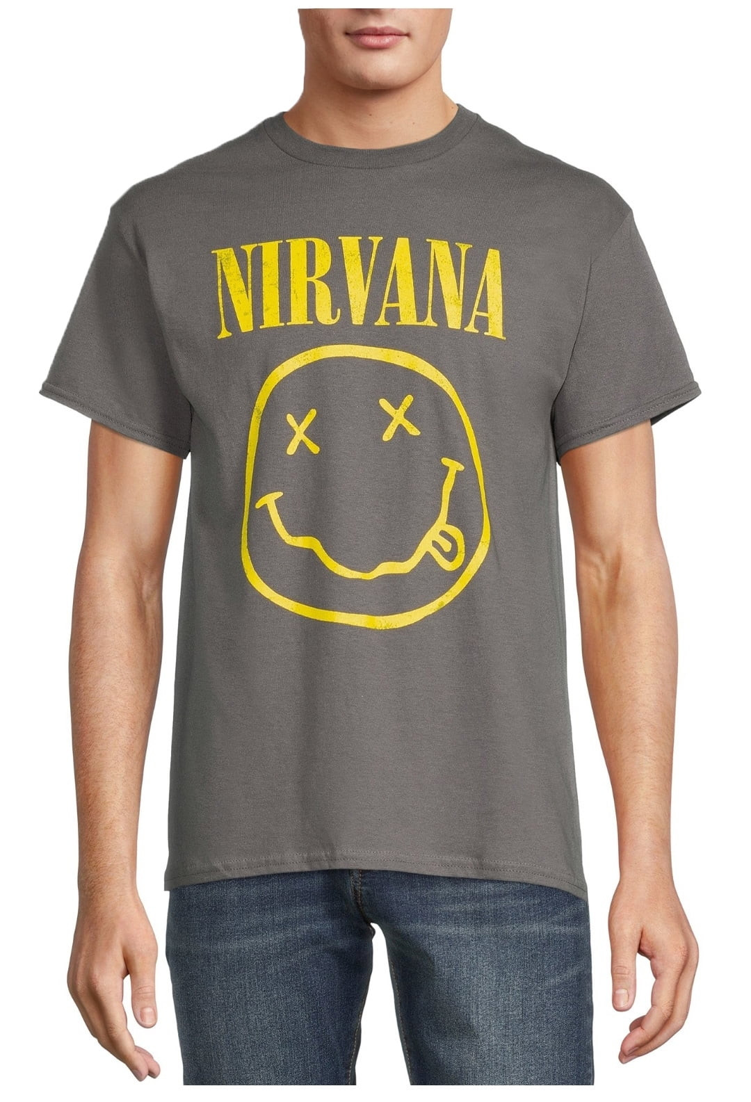 Nirvana Smiley Charcoal Gray Graphic T-Shirt - Large | Walmart (US)