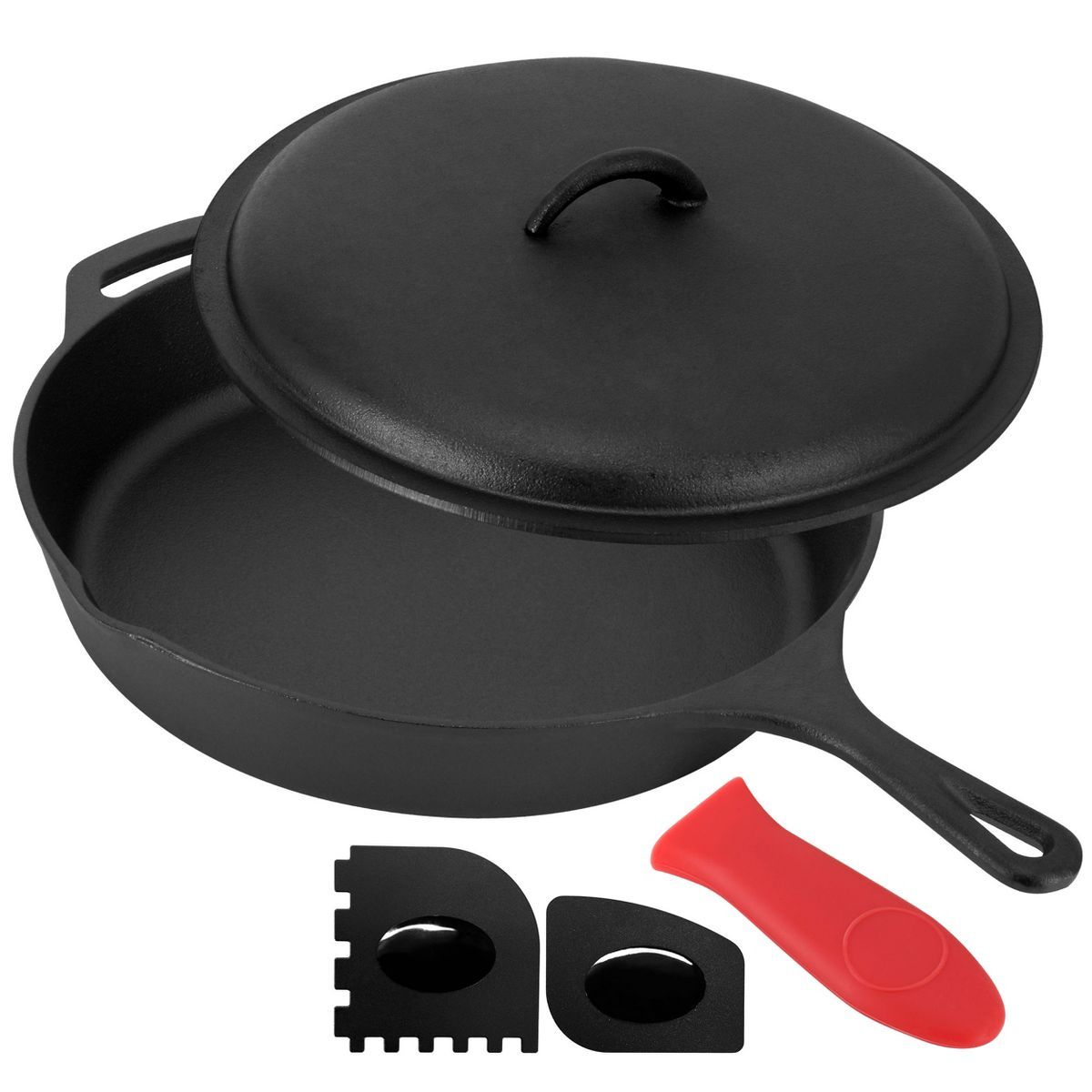 MegaChef 12 Inch Pre-Seasoned Cast Iron Skillet with Cast Iron Lid | Target