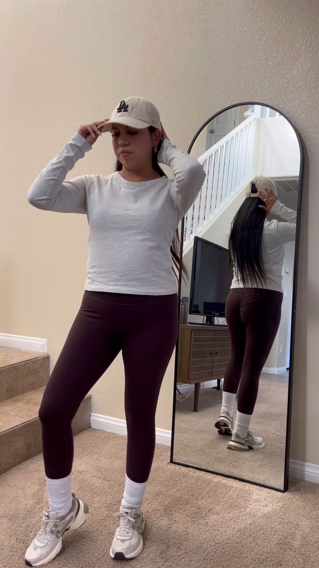 Styling my new Nike V2K ‘s 
Hat: Tilly’s 
Top: Got it at HM in store, Size M 
Puffer: Size XS 
Leggings: CSB, Scrunch style, Size M 
Shoes: Nike, TTS 