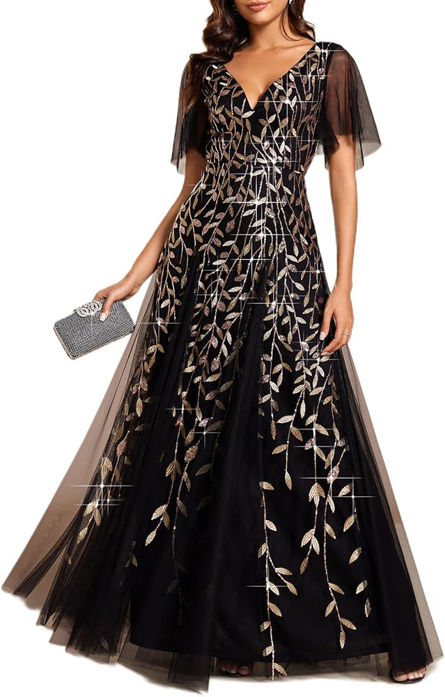 Ever-Pretty Women's Sequin V-Neck Formal Mother of the Bride Dresses | Amazon (US)