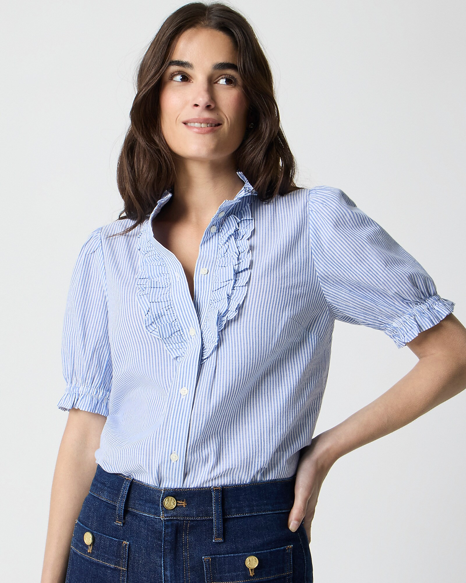 Striped ruffle-placket blouse | J.Crew Factory