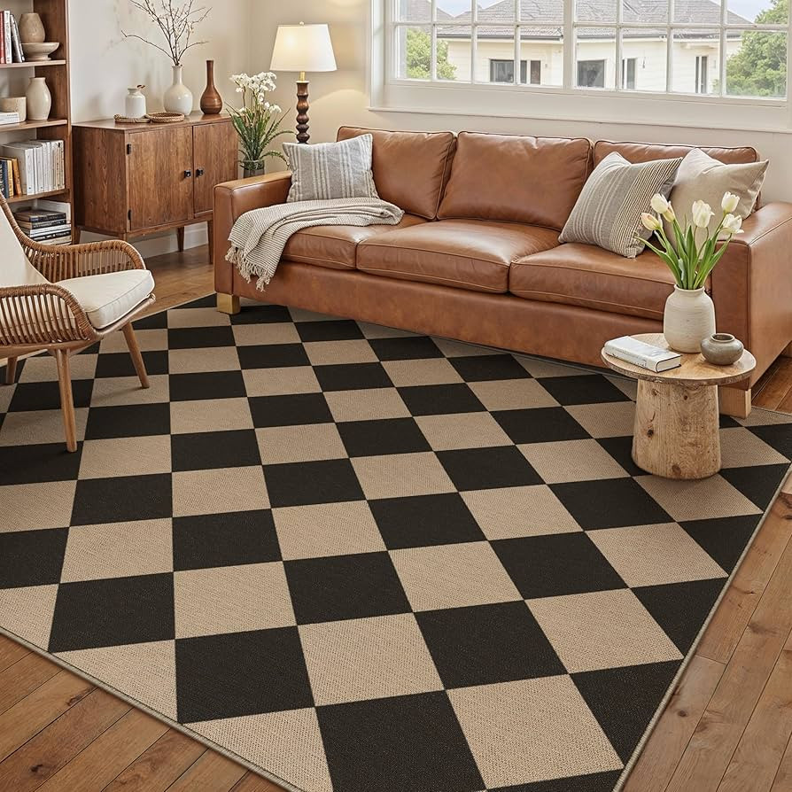 5x7 Checkered Easy Jute Area Rug for Living Room Checkerboard Washable Indoor Outdoor Carpet Farm... | Amazon (US)