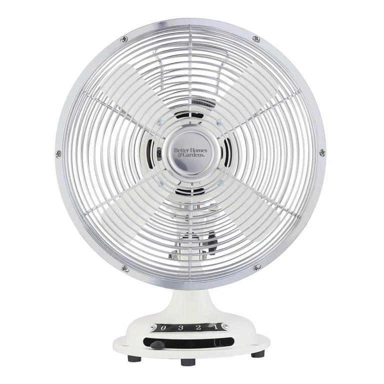 Better Homes & Gardens 8 inch Retro 3-Speed Metal Tilted-Head Oscillation Table Fan White | Walmart (US)