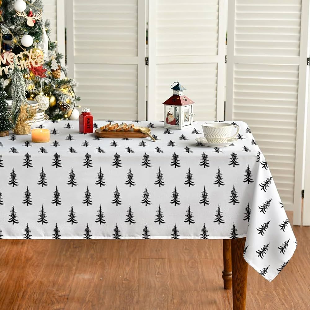 Horaldaily Christmas Tablecloth 60×84 Inch Rectangular, Trees Black White Boho Washable Table Co... | Amazon (US)