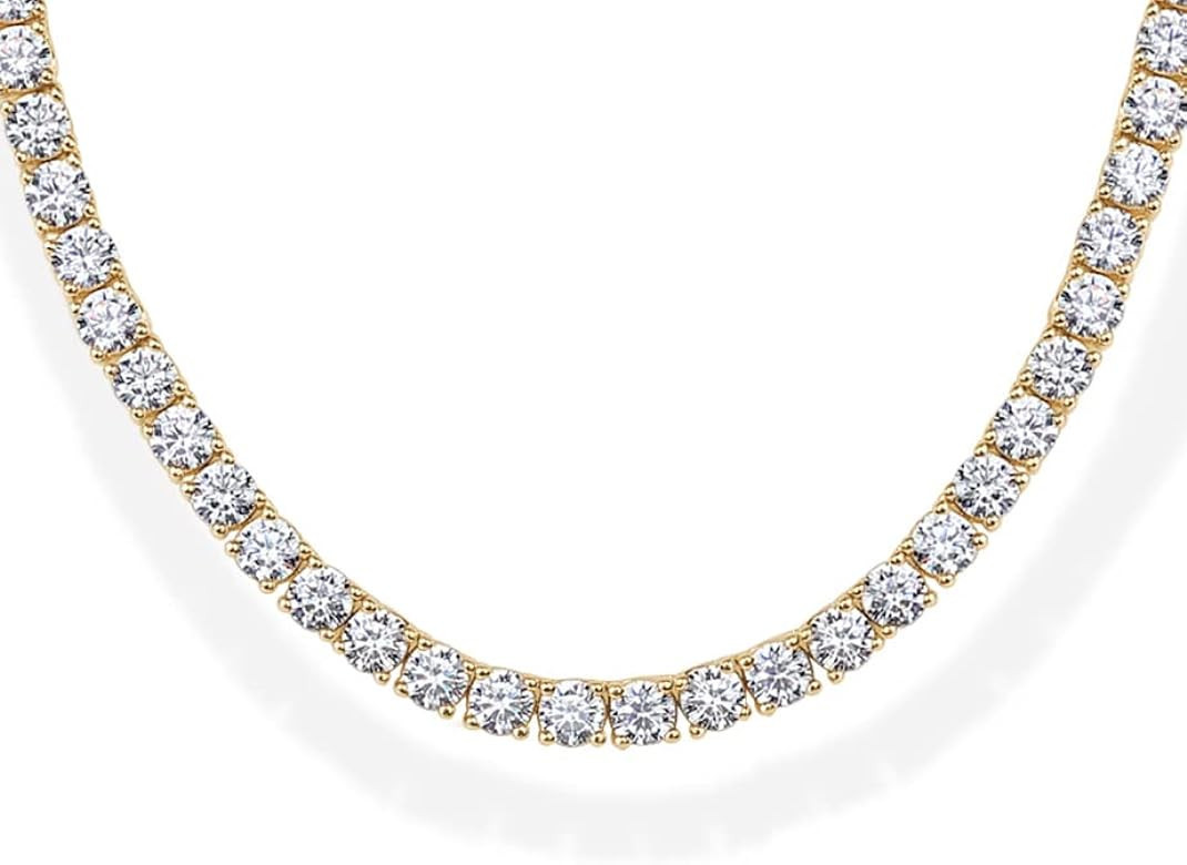 Amazon.com: PAVOI 14K Yellow Gold Plated 3mm Simulated Diamond Tennis Necklace for Women | Chunky... | Amazon (US)