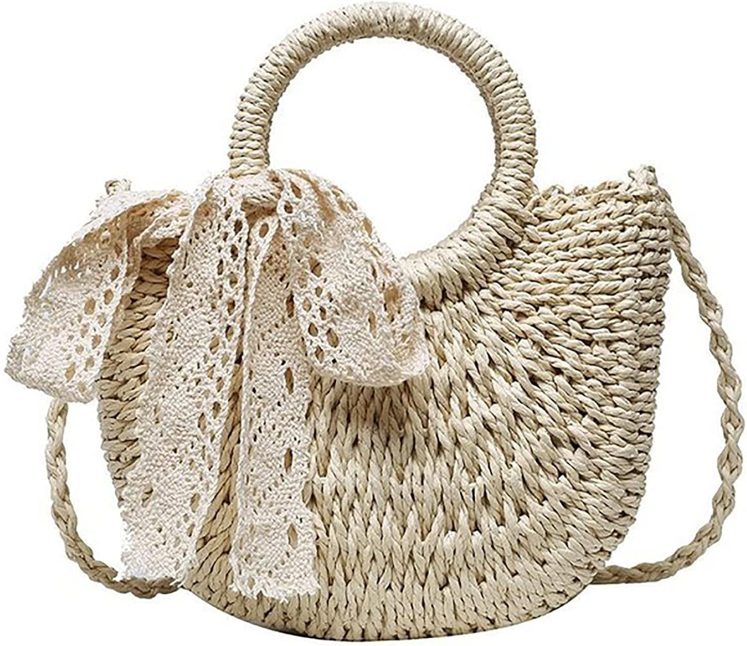 Samlee Handmade Handbag Lace Bow Rattan Bag Holiday Straw Bag Summer Women Crossbody Bags Beach D... | Amazon (US)