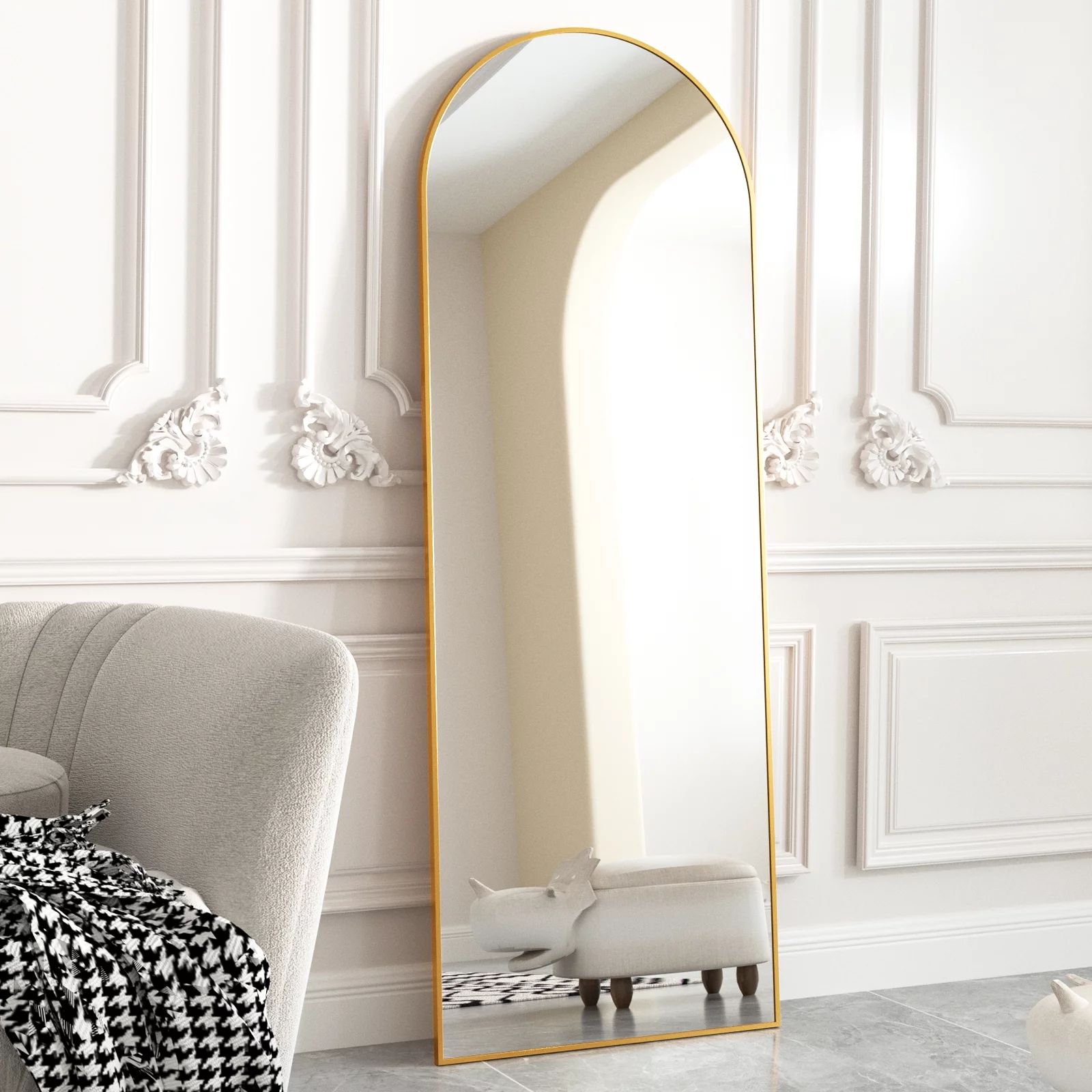 BEAUTYPEAK Arched Full Length Floor Mirror 64"x21" Full Body Standing Mirror,Gold | Walmart (US)