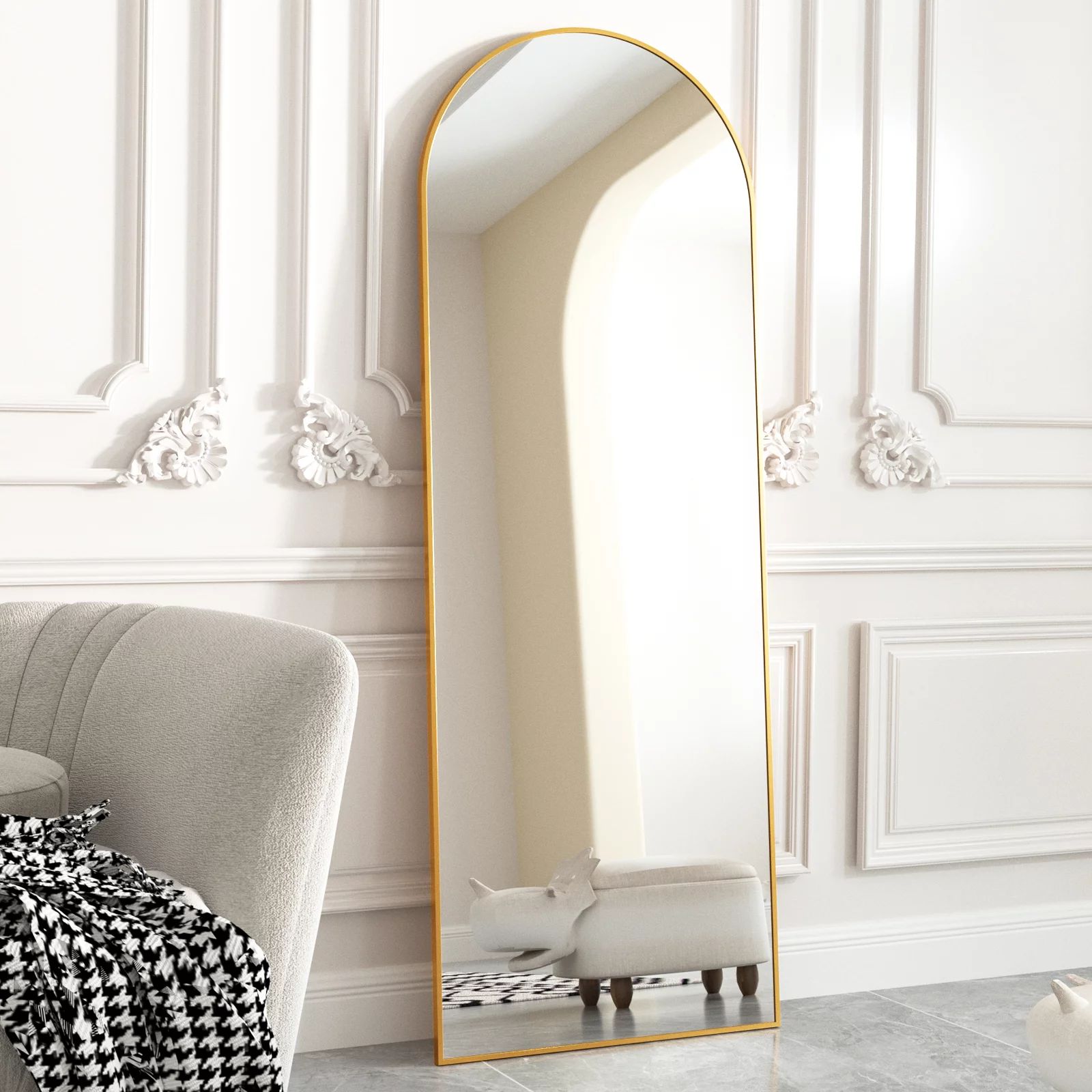 BEAUTYPEAK Arched Full Length Floor Mirror 64"x21" Full Body Standing Mirror,Gold - Walmart.com | Walmart (US)
