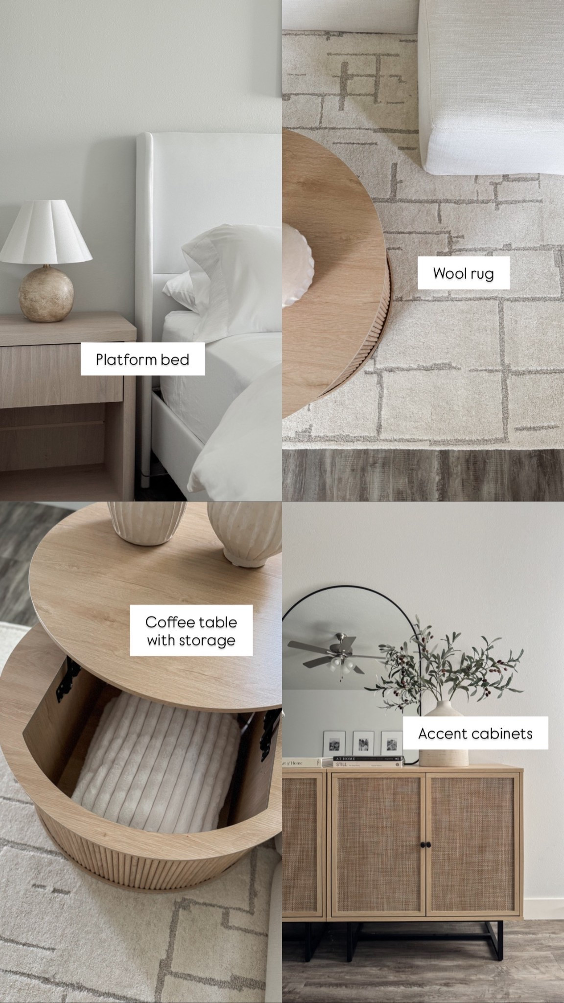 #Ad Some of my favorite Wayfair finds that help keep our home neutral, cozy, and practical. I love pieces that feel timeless and work well for small spaces too. Linked our platform bed, wool rug, lift-top coffee table, and accent cabinets so you can shop them all in one place. Happy decorating! #Wayfair #WayfairPartner @Wayfair