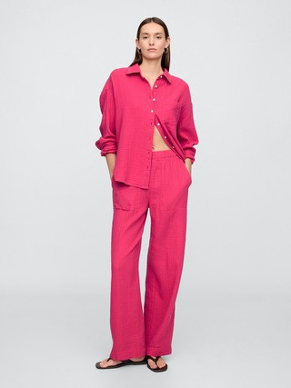 Mid Rise Gauze Pull-On Wide-Leg Pants | Gap Factory