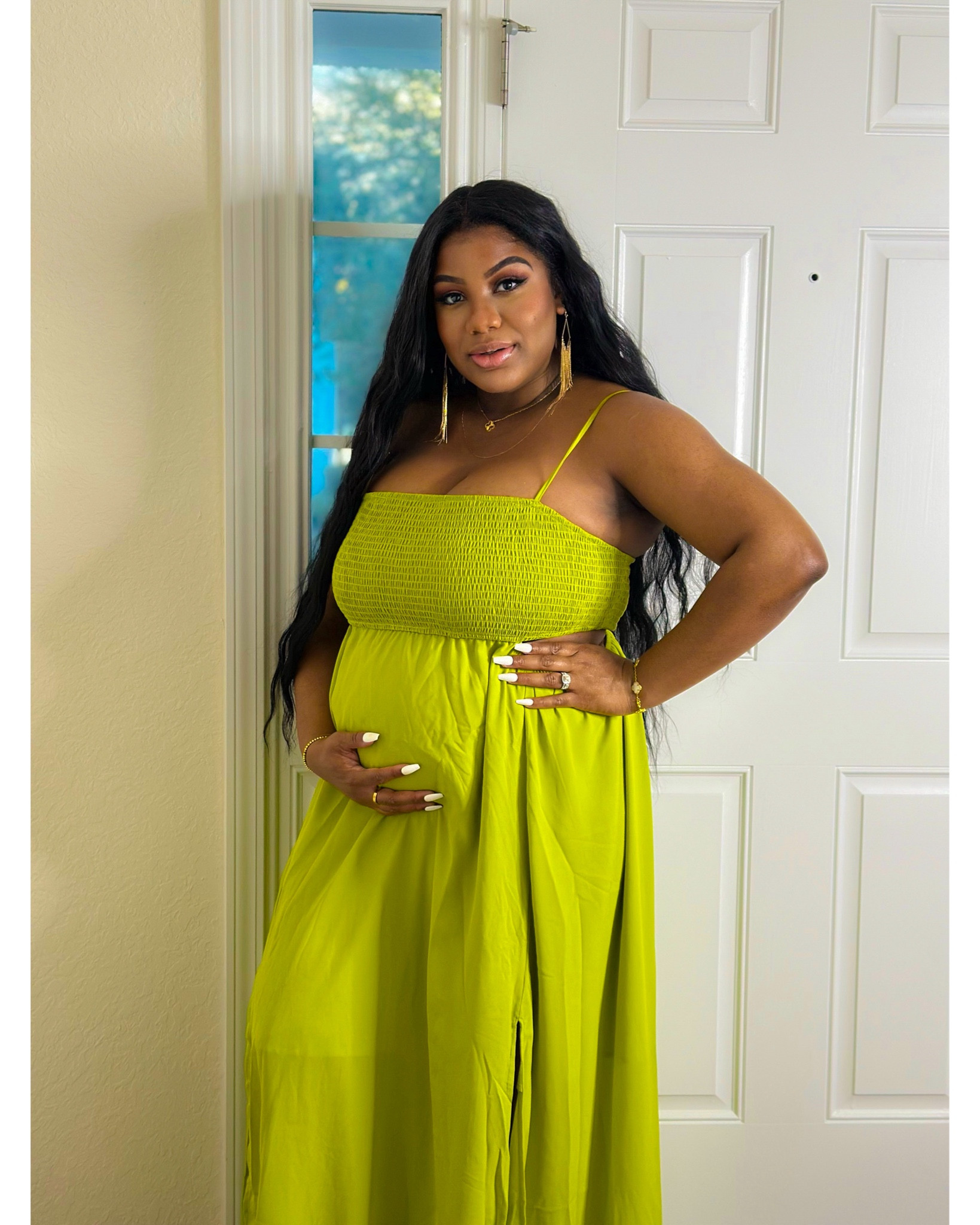 Happy Hump day from me and the BUMP! 👶🏾🥰 
Y’all know my closet is full of GREEN 💚 This dress is so comfy and bright for spring! It has a cutout on the sides but my SKIMS bandeau bra was able to avoid the cutouts, & provide support for this mama! ☺️  


#LTKbump #LTKstyletip #LTKbaby
