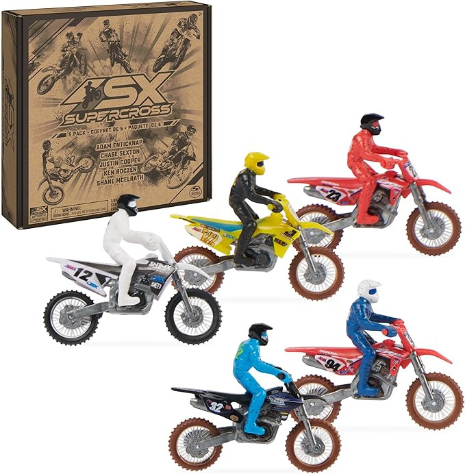 Supercross, Authentic 5-Pack of 1:24 Scale Die-Cast Motorcycles with Rider Figure, Toy Moto Bike ... | Amazon (US)