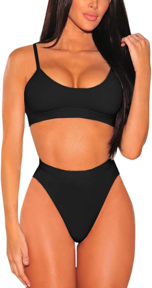 Pink Queen Plus Size High Waisted Bikini Set for Women Two Piece Cheeky High Cut Swimsuit Bathing... | Amazon (US)
