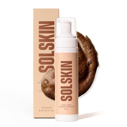 SOLSKIN Tanning Mousse with Hyaluronic Acid & Aloe for Natural Bronze Glow - Fast-drying Fake Tan, Moisturising Formula for Sensitive Skin, Streak-Free, Vegan & Cruelty-Free, 200ml (Very Dark) | Amazon (UK)
