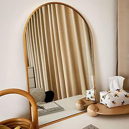 BEAUTYPEAK Wall Mounted Mirror, 24 inchx36 inch Arch Bathroom Mirror, Gold Vanity Wall Mirror w/ Met | Amazon (US)