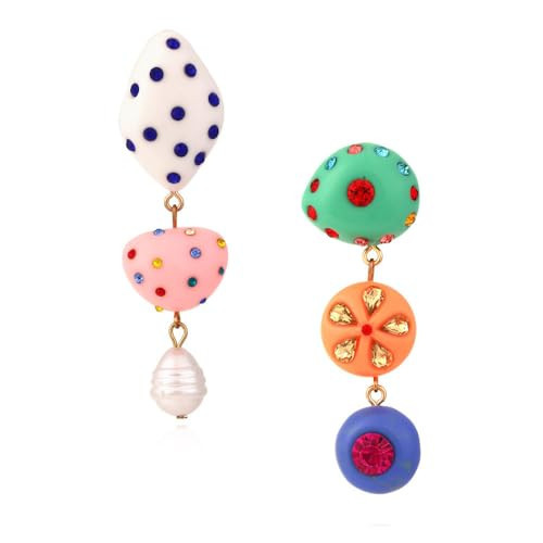 CASOLVX Candy Color Earrings Colorful Statement Earrings Boho Tassel Earrings Asymmetrical Long Dangle Acrylic Earrings Aesthetic Earrings Jewelry for Women | Amazon (US)