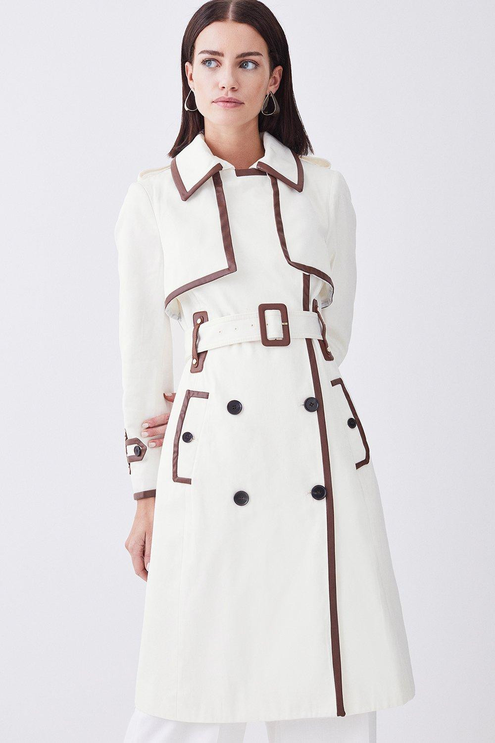 Petite Collar Detail Belted Trench Coat | Karen Millen UK + IE + DE + NL