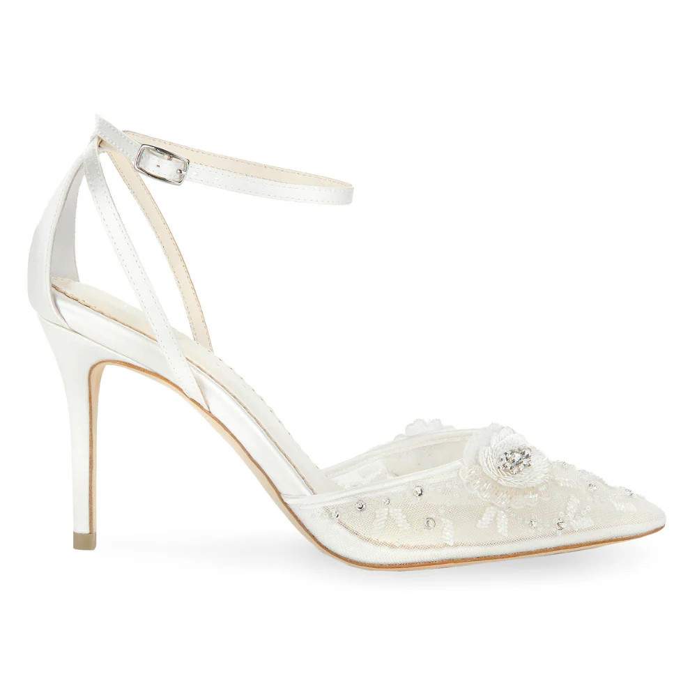 Floral Wedding Heel Ankle Strap Bridal Shoes | Bella Belle Shoes