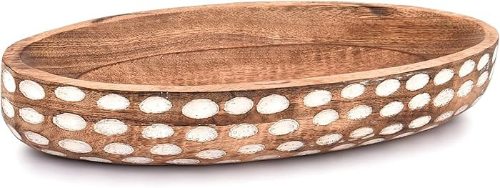 NIRMAN Mango Wood Decorative Bowl for Table Centerpiece Dining Living Room Home Kitchen Décor (1... | Amazon (US)