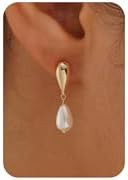 Pearl Earrings-14K Gold Plated Dainty Pearl Drop Simple Wedding CZ Dangle Dangling Cute Stud Earr... | Amazon (US)
