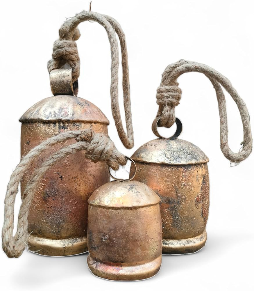 Siddhivinayak Overseas Set of 3 Metal Christmas Bells for Decoration Rustic Brass Gold Large Bell... | Amazon (US)
