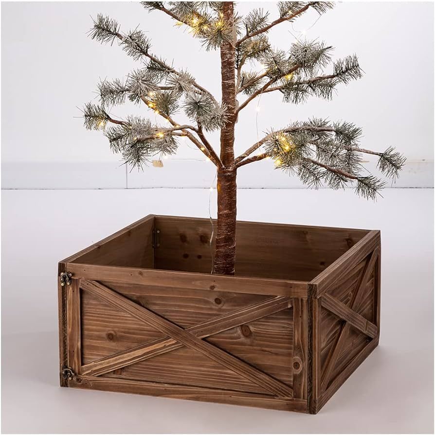 Glitzhome Natural Wooden Tree Collar Christmas Tree Skirt Tree Box Tree Stand Cover, 22" L | Amazon (US)