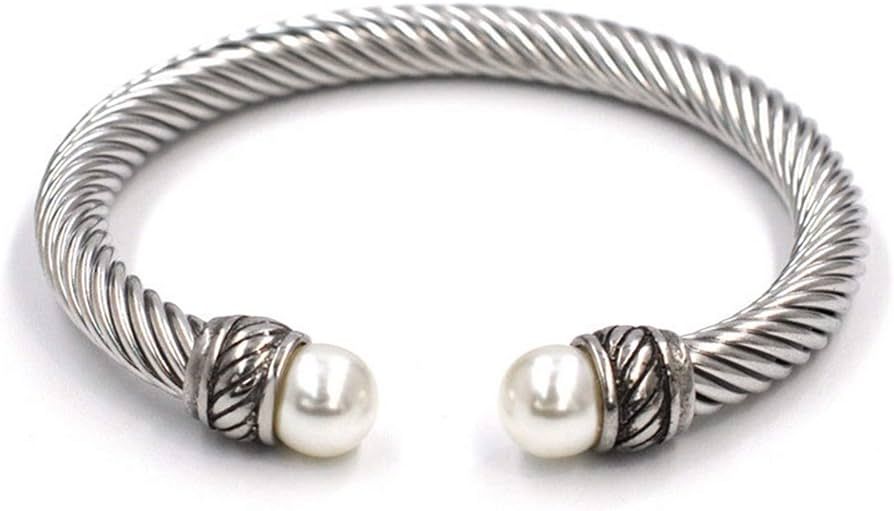 DANGAO Cable Wire Twist Cuff Bracelets Imitation Pearl Bangles Designer Brand Vintage Jewelry Ban... | Amazon (US)