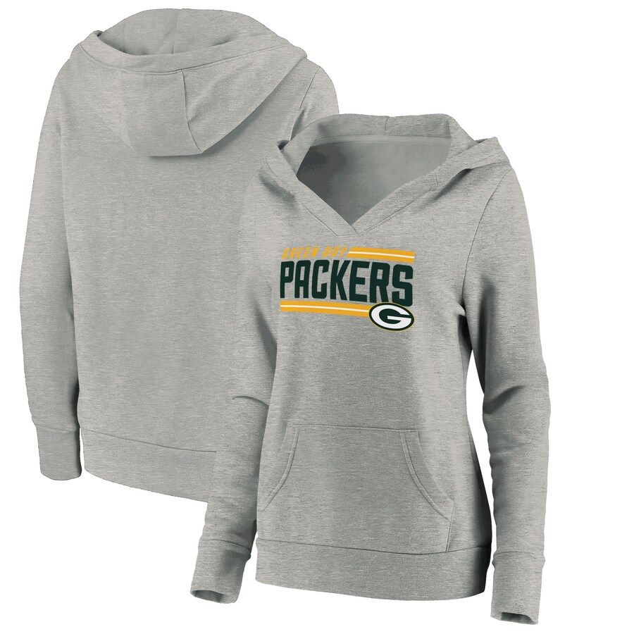 Women's Green Bay Packers Fanatics Branded Heathered Gray On Side Stripe V-Neck Pullover Hoodie | NFL Shop