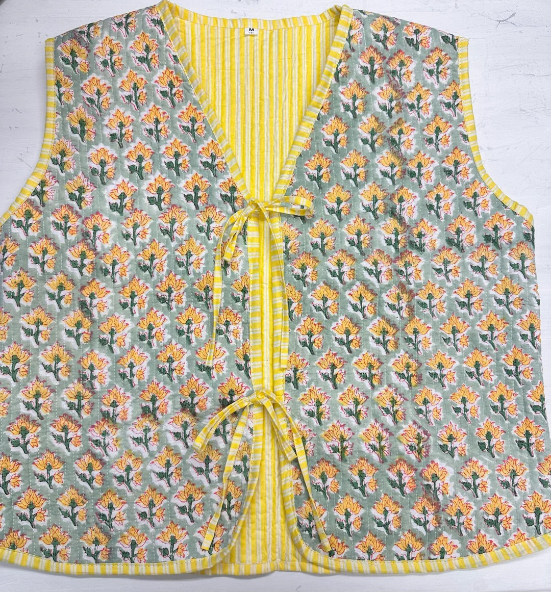 Cotton Quilted Waistcoat Vintage Style Quilted Vest Jackets, V-neck Floral Coat Holidays Gifts Sl... | Etsy (US)