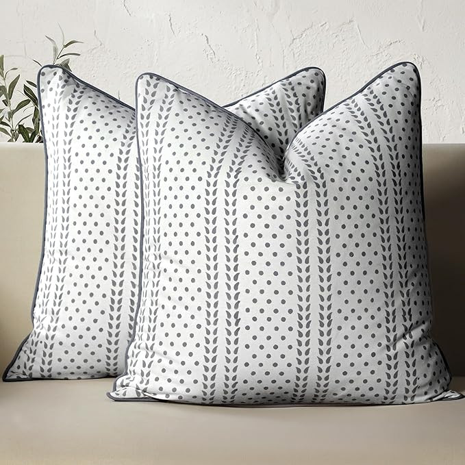 CPC 100% Cotton Throw Pillow Covers 20x20 Inch, Set of 2 Block Print Pattern Couch Pillow with Hi... | Amazon (US)