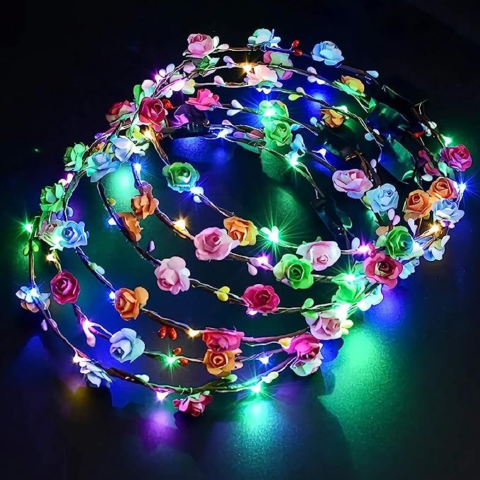 12 Pcs LED Flower Headband Light Up, 20 Hours Works Led Floral Headbands, Include 10 Paper Flower... | Amazon (US)