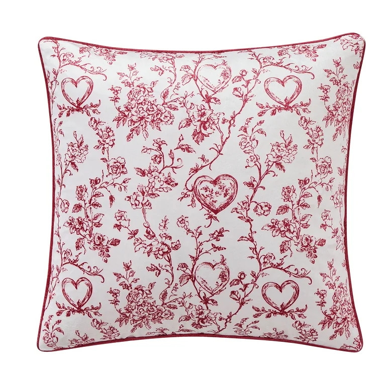 My Texas House 20" x 20" Red Heart Toile Dutch Velvet Decorative Pillow Cover | Walmart (US)