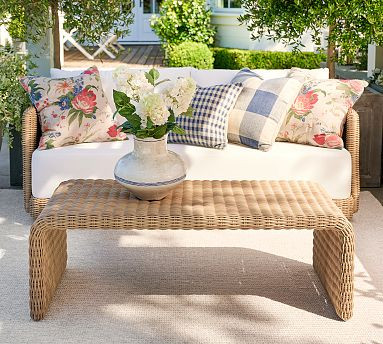 Huntington Wicker Rectangular Waterfall Outdoor Coffee Table (49") | Pottery Barn (US)
