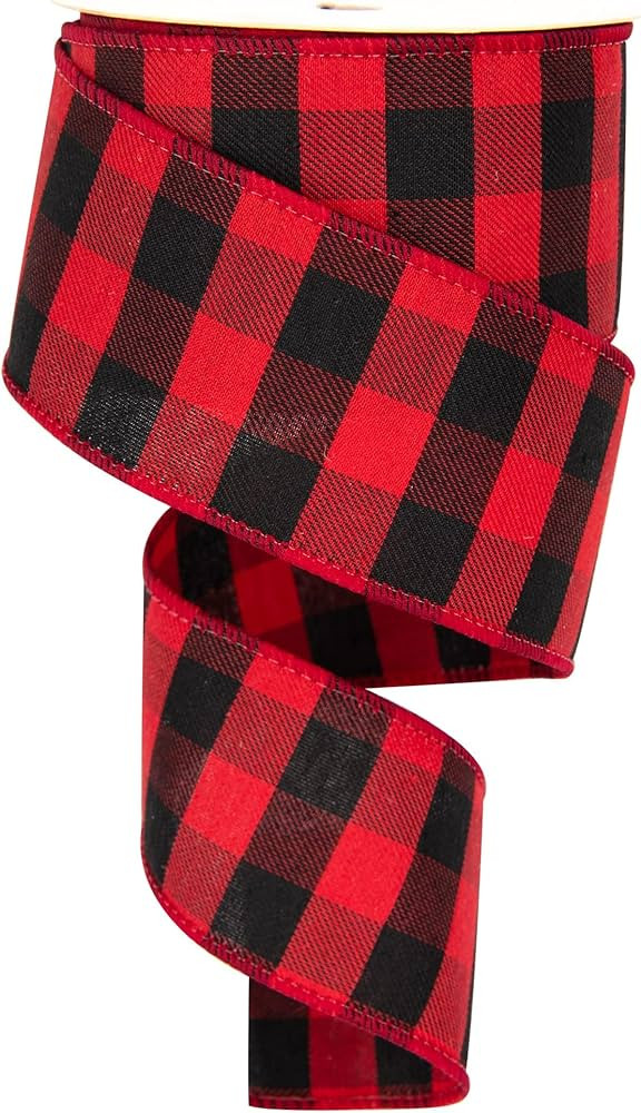 10 Yards Checked Wired Ribbon,2.5" Wide Buffalo Plaid Gingham Ribbon for Christmas Crafts Decorat... | Amazon (US)