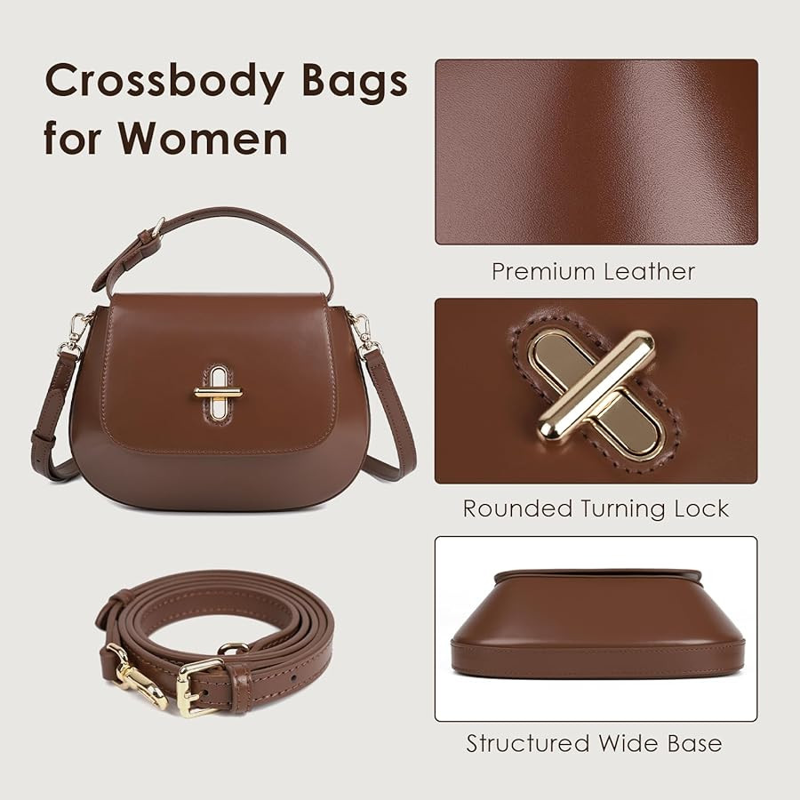 Genuine Leather Crossbody Bags for Women, Structured Handbags Leather Crossbody Purse | Amazon (US)