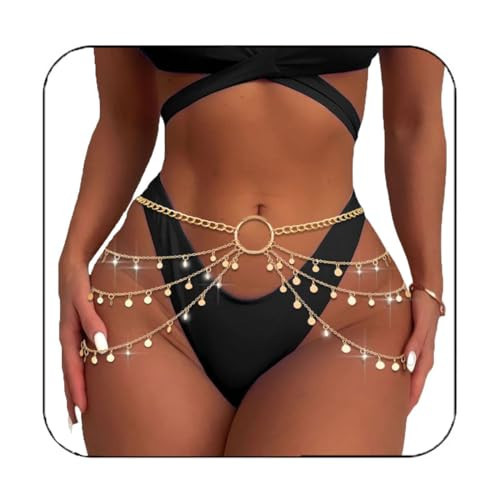 BODIY Gold Waist Chain Sequin Layered Belly Chain Body Chain Body Jewelry Accessories for Women (Gold) | Amazon (US)