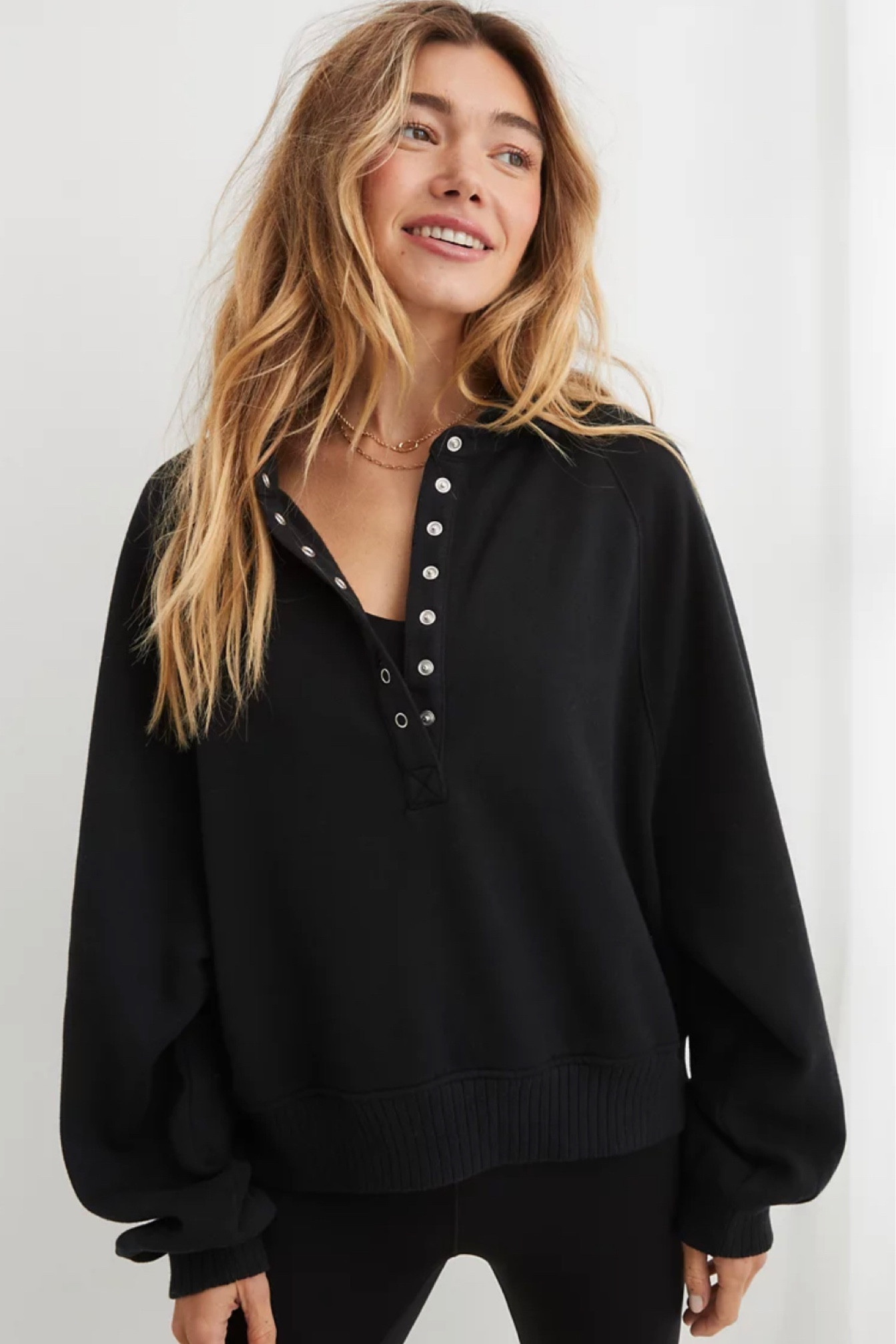 Aerie Quarter Snap Oversized Sweatshirt for women on sale for $35! Love the look of this for Fall with leggings & jeans! Casual mom style, #aerie

#LTKSeasonal #LTKstyletip #LTKsalealert