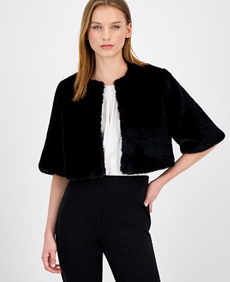 Anne Klein Women's Faux Fur Open Front Shrug - Macy's | Macy's