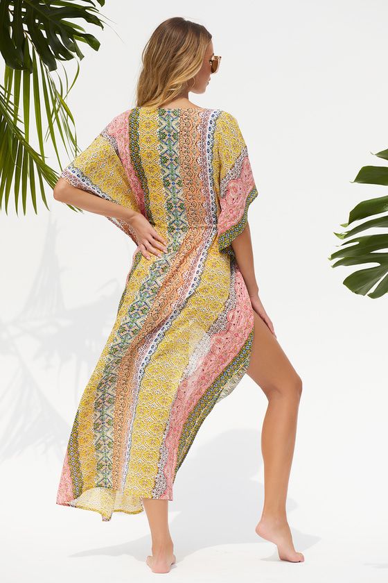 Sweetly Seaside Lime Green Multi Paisley Print Swim Cover Up Dress Cover Up Kimono Duster Outfit | Lulus