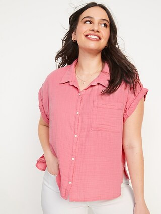 Short-Sleeve Crinkled Button-Down Shirt for Women | Old Navy (US)