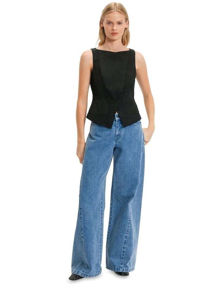 Cotton Wrap Front Top in Black | Myer