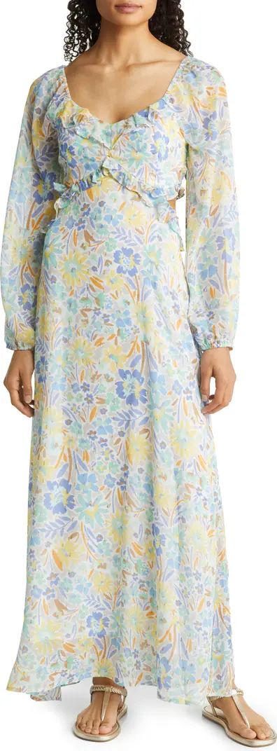 Floral Cutout Waist Long Sleeve Maxi Dress | Nordstrom