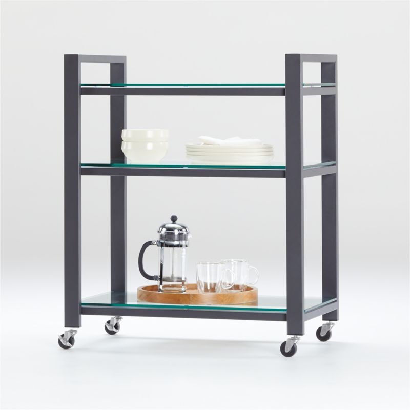 Pilsen Graphite Cart with Glass Shelves + Reviews | Crate and Barrel | Crate & Barrel